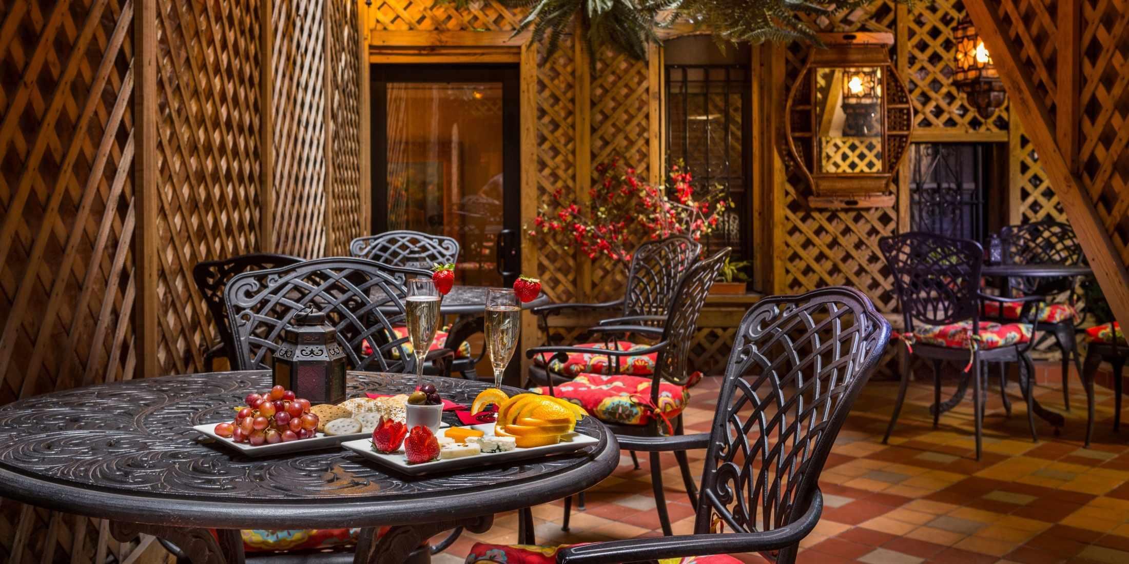 On warmer days, guests are invited to enjoy our complimentary Wine & Cheese Reception in our Blue Parrot Courtyard!